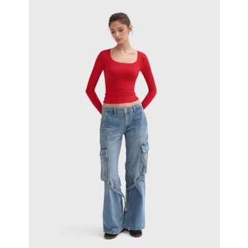 PUMIEY Women's Long Sleeve Scoop Neck Slim Fit T Shirt