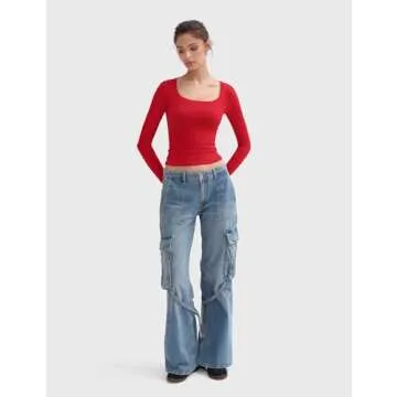 PUMIEY Women's Long Sleeve Scoop Neck Slim Fit T Shirt