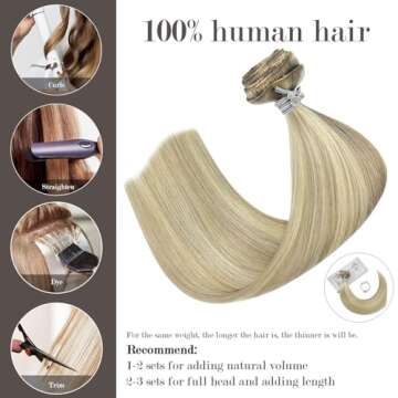 Honsoo Clip in Hair Extensions Real Human Hair, Balayage Hair Extensions Mixed Bleach Blonde 12inch ...