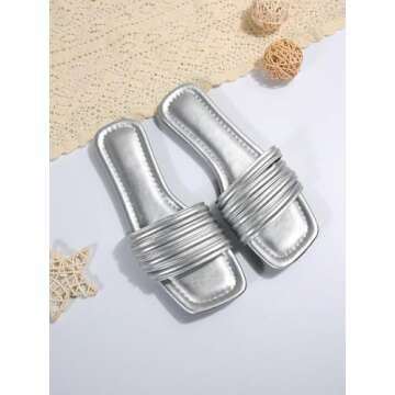 GORGLITTER Women's Metallic Flat Sandals - Stylish & Comfortable Slide Sandals