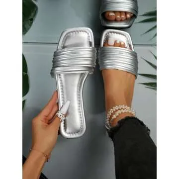 GORGLITTER Women's Open Toe Metallic Sandals - Comfort Meets Style