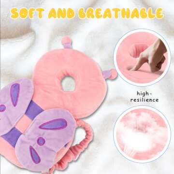 Baby Head Protection Backpack - Soft & Comfortable, Cute Cartoon Design, Pink Butterfly