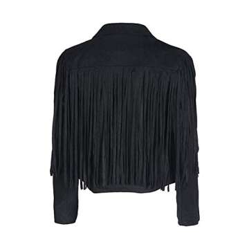 ASMAX HaoDuoYi Womens Faux Suede Leather Tassel Biker Crop Jacket Black