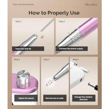 MelodySusie Nail Drill 35000RPM Portable Electric Nail Drill, MM400D Portable Electric Nail File for Acrylic Gel Nails, Professional Nail Drill for Manicure Pedicure Polishing -MR5