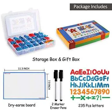 235 Pcs Magnetic Letter Number with Magnet Board, 2 Erasable Magnetic Pen and Storage Box, Foam ABC Alphabet Gift for Refrigerator Fridge, Classroom Toy for Toddler Kid Child Spelling & Learning Game