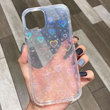 SmoBea Compatible with iPhone 13 Pro Case (No Fit iPhone 13) Clear Laser Glitter Bling Heart Soft & ...