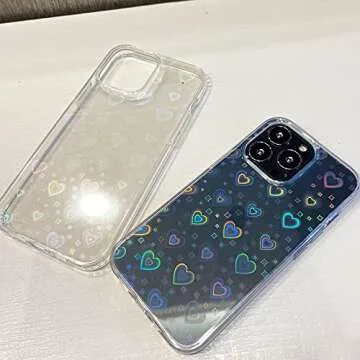 SmoBea Compatible with iPhone 13 Pro Case (No Fit iPhone 13) Clear Laser Glitter Bling Heart Soft & Flexible TPU and Hard PC Shockproof Case Women Girls Heart Pattern Phone Case (Rainbow Heart/Clear)