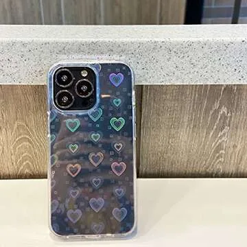 SmoBea Compatible with iPhone 13 Pro Case (No Fit iPhone 13) Clear Laser Glitter Bling Heart Soft & Flexible TPU and Hard PC Shockproof Case Women Girls Heart Pattern Phone Case (Rainbow Heart/Clear)