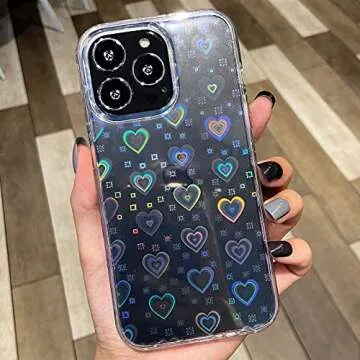 SmoBea Compatible with iPhone 13 Pro Case (No Fit iPhone 13) Clear Laser Glitter Bling Heart Soft & Flexible TPU and Hard PC Shockproof Case Women Girls Heart Pattern Phone Case (Rainbow Heart/Clear)