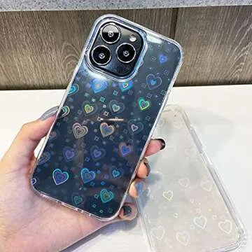 SmoBea Compatible with iPhone 13 Pro Case (No Fit iPhone 13) Clear Laser Glitter Bling Heart Soft & Flexible TPU and Hard PC Shockproof Case Women Girls Heart Pattern Phone Case (Rainbow Heart/Clear)
