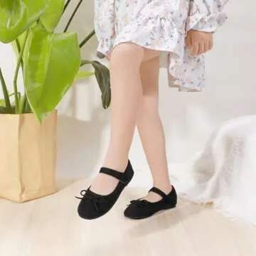 PANDANINJIA Toddler Girl Dress Shoes Mary Jane Ballet Flats Toddler Little Kid Wedding Party Flower Girl Shoes(Black Suede,11 M US Little Kid)