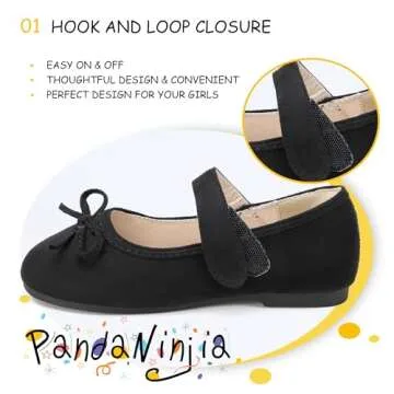 PANDANINJIA Toddler Girl Dress Shoes Mary Jane Ballet Flats Toddler Little Kid Wedding Party Flower Girl Shoes(Black Suede,11 M US Little Kid)