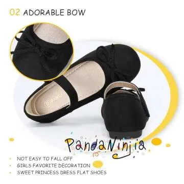 PANDANINJIA Toddler Girl Dress Shoes Mary Jane Ballet Flats Toddler Little Kid Wedding Party Flower Girl Shoes(Black Suede,11 M US Little Kid)