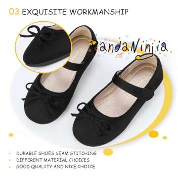 PANDANINJIA Toddler Girl Dress Shoes Mary Jane Ballet Flats Toddler Little Kid Wedding Party Flower Girl Shoes(Black Suede,11 M US Little Kid)