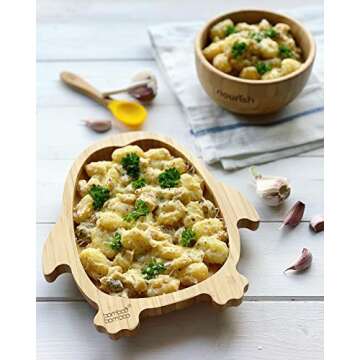 Bamboo Baby Plate with Suction - Kids and Toddler Suction Cup Plate for Babies, Non-toxic All-Natural Bamboo Baby Food Plate Stays Cool to the Touch for Baby-Led Weaning (Penguin-Blue)