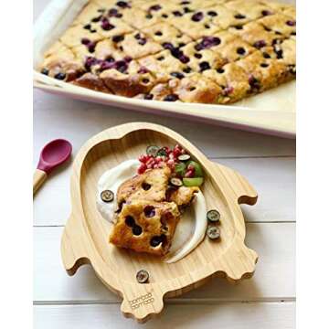 Bamboo Baby Plate with Suction - Kids and Toddler Suction Cup Plate for Babies, Non-toxic All-Natural Bamboo Baby Food Plate Stays Cool to the Touch for Baby-Led Weaning (Penguin-Blue)