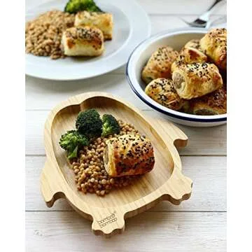 Bamboo Baby Plate with Suction - Kids and Toddler Suction Cup Plate for Babies, Non-toxic All-Natural Bamboo Baby Food Plate Stays Cool to the Touch for Baby-Led Weaning (Penguin-Blue)