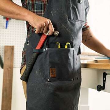 Texas Canvas Wares Waxed Canvas Heavy Duty Work Apron With Pockets - Deluxe Edition - with Quick Release Buckle Adjustable up to XXL for Men and Women (Grey Deluxe Edition)