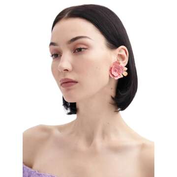 Oscar de la Renta, Enamel Gardenia Earrings, Pink