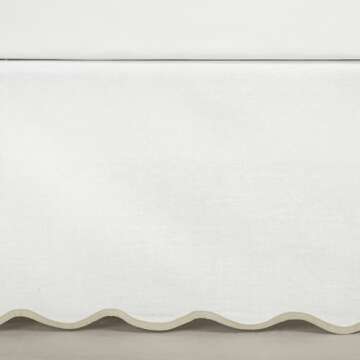 Lush Decor Coastal Chic Scallop Edge Linen Textured Bed Skirt Neutral/White Single King - Soft Elegant Luxury Easy Fit Elastic Band Tailored Bedskirt