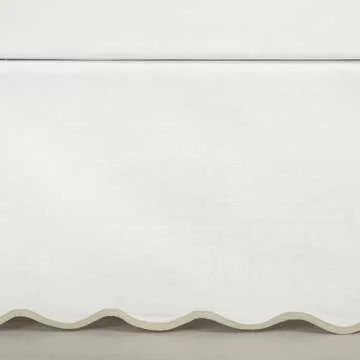 Lush Decor Coastal Chic Scallop Edge Linen Textured Bed Skirt Neutral/White Single King - Soft Elegant Luxury Easy Fit Elastic Band Tailored Bedskirt