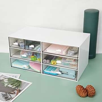 Desk Organizer with 4 Drawers, Clear Plastic Desk Storage Box, Desktop Organization for Office Suppl...