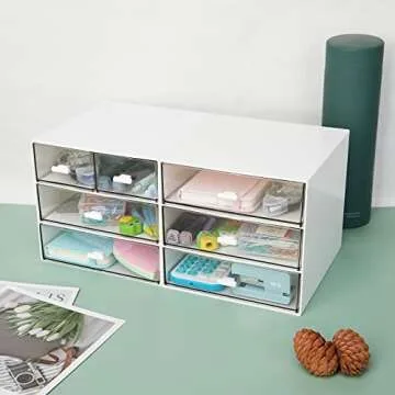 Desk Organizer with 4 Drawers, Clear Plastic Desk Storage Box, Desktop Organization for Office Suppl...