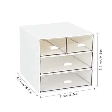 Desk Organizer with 4 Drawers, Clear Plastic Desk Storage Box, Desktop Organization for Office Supplies, Gel Pens, Pencils, Markers, Tape, Erasers, Paperclips, Chargers (White-4 Draws)