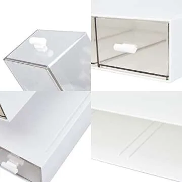 Desk Organizer with 4 Drawers, Clear Plastic Desk Storage Box, Desktop Organization for Office Supplies, Gel Pens, Pencils, Markers, Tape, Erasers, Paperclips, Chargers (White-4 Draws)