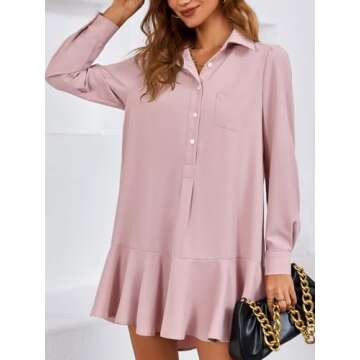 Fisoew Women’s Casual Button Down Shirt Dress - Stylish & Comfortable