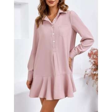 Fisoew Women’s Casual Button Down Shirt Dress - Stylish & Comfortable