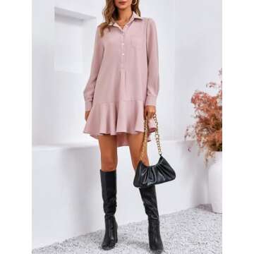 Fisoew Women’s Casual Button Down Shirt Dress - Stylish & Comfortable