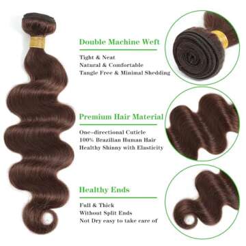 Kapelli 10A Human Hair Bundles Light Brown Brazilian Virgin Hair Body Wave (#4,12 14 16) Brazilian H...