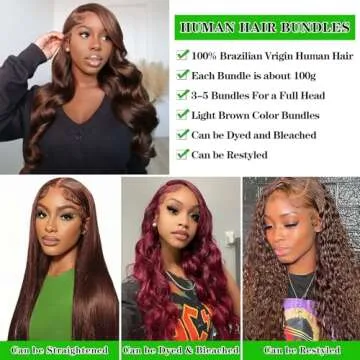 Kapelli 10A Human Hair Bundles Light Brown Brazilian Virgin Hair Body Wave (#4,12 14 16) Brazilian Human hair 100% Unprocessed Virgin Remy Human Hair Weave