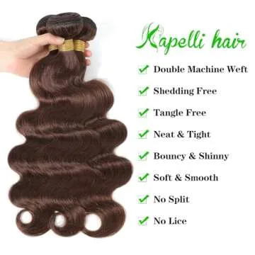 Kapelli 10A Human Hair Bundles Light Brown Brazilian Virgin Hair Body Wave (#4,12 14 16) Brazilian Human hair 100% Unprocessed Virgin Remy Human Hair Weave
