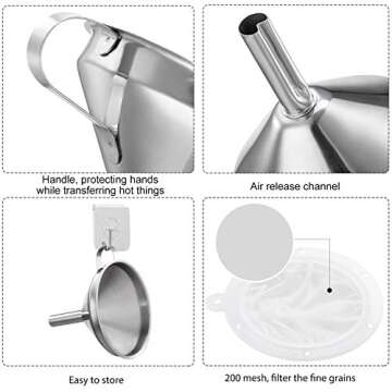 Toncoo 5-Inch Stainless Steel Funnel with Food Strainer