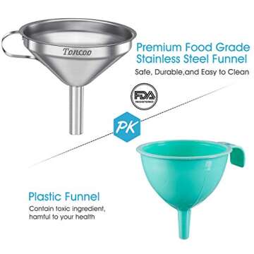 Toncoo 5-Inch Stainless Steel Funnel with Food Strainer