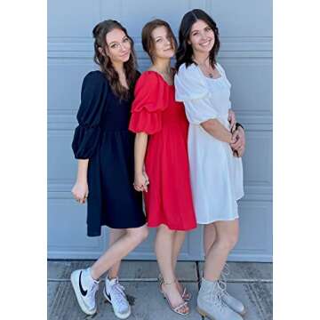 OFEEFAN Black Dresses for Women Summer Puff Sleeve Square Neck Smocking Mini Dress S