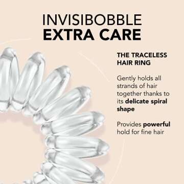invisibobble Extra Care Traceless Spiral Hair Ties - Pack of 3 Crystal Clear - Strong Elastic Grip C...