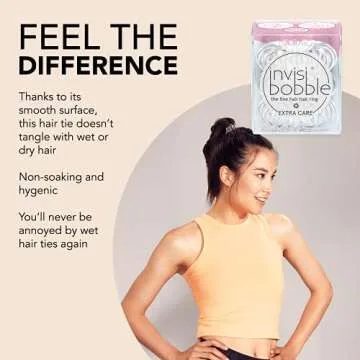 invisibobble Extra Care Traceless Spiral Hair Ties - Pack of 3 Crystal Clear - Strong Elastic Grip Coil Hair Accessories for Women - No Kink - Gentle for Girls Teens Toddlers and Fine Hair