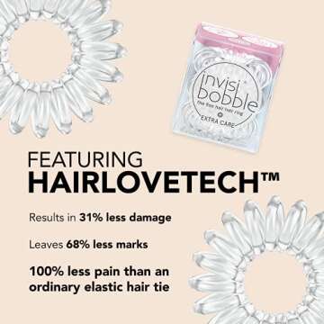 invisibobble Extra Care Traceless Spiral Hair Ties - Pack of 3 Crystal Clear - Strong Elastic Grip Coil Hair Accessories for Women - No Kink - Gentle for Girls Teens Toddlers and Fine Hair