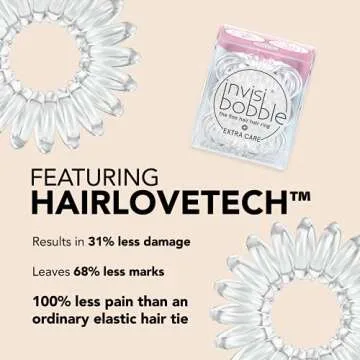 invisibobble Extra Care Traceless Spiral Hair Ties - Pack of 3 Crystal Clear - Strong Elastic Grip Coil Hair Accessories for Women - No Kink - Gentle for Girls Teens Toddlers and Fine Hair