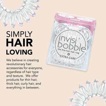 invisibobble Extra Care Traceless Spiral Hair Ties - Pack of 3 Crystal Clear - Strong Elastic Grip Coil Hair Accessories for Women - No Kink - Gentle for Girls Teens Toddlers and Fine Hair