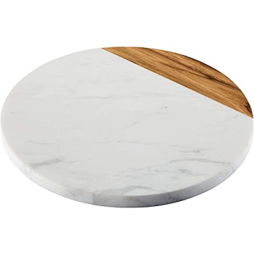 KC KULLICRAFT White Marble Board - Cheese Board | Acacia Wooden Serving Tray for Charcuterie, Cheese...