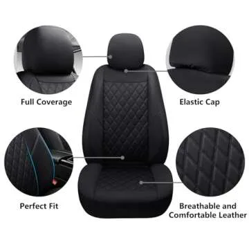 GEEYONTEK Premium Leather Car Seat Covers Full Set,Universal Fit for Cars,Trucks&SUVs,Waterproof Car Seat Cushion,Full Coverage Car Seat Protector with 5 Seats,Black
