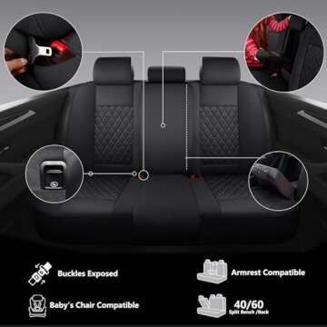 GEEYONTEK Premium Leather Car Seat Covers Full Set,Universal Fit for Cars,Trucks&SUVs,Waterproof Car Seat Cushion,Full Coverage Car Seat Protector with 5 Seats,Black