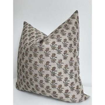 Generic Canyon Theory Hand Block Print Pure Linen 20x20 Inch Throw Pillow Cover: Handmade Vintage Cushion Cover (Collins)