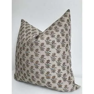 Generic Canyon Theory Hand Block Print Pure Linen 20x20 Inch Throw Pillow Cover: Handmade Vintage Cushion Cover (Collins)