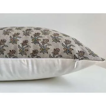 Generic Canyon Theory Hand Block Print Pure Linen 20x20 Inch Throw Pillow Cover: Handmade Vintage Cushion Cover (Collins)