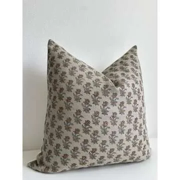 Generic Canyon Theory Hand Block Print Pure Linen 20x20 Inch Throw Pillow Cover: Handmade Vintage Cushion Cover (Collins)